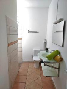 biała łazienka z toaletą i umywalką w obiekcie Bold'Air piscine, vue mer w mieście Le Vauclin
