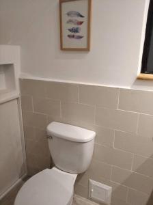 a bathroom with a toilet and a picture on the wall at Estudio Industrial in Huancayo