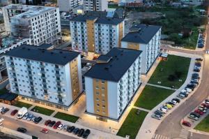 an aerial view of a city with tall buildings at Modern New Apartment Miss T I Free Parking I Great Location in Podgorica