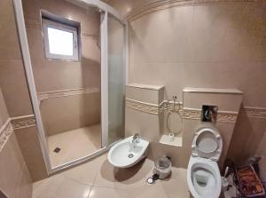 La salle de bains est pourvue de toilettes et d'un lavabo. dans l'établissement villa Tia Maria, à Hisarya