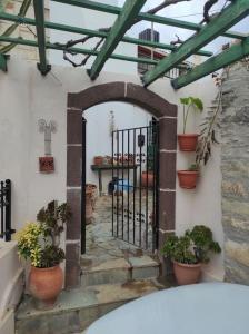 an entrance to a building with a gate and potted plants at Semina-Marina in Hersonissos