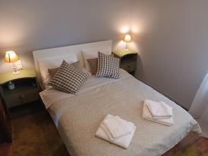 a bedroom with a large bed with two lamps at Betty's Garden House in Nea Anchialos