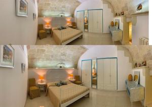 duas fotos de um quarto com duas camas nele em Al Vicoletto em Ginosa