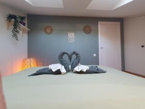 1 dormitorio con 1 cama con 2 almohadas en Riviera Guest house - Private room in a shared appartment en Vevey