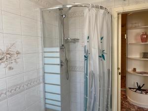 a shower with a shower curtain in a bathroom at Appartamento Milly in Mestre