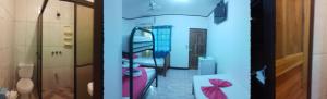 2 Bilder eines Zimmers mit Waschbecken und Spiegel in der Unterkunft Cabinas Smith in Cahuita