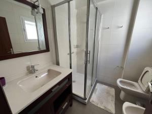 ein Bad mit einem Waschbecken, einer Dusche und einem WC in der Unterkunft stylish apartment 308 in Almería
