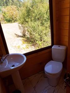 bagno con servizi igienici, lavandino e finestra di SunHouse a Khulo