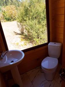 a bathroom with a toilet and a sink and a window at SunHouse in Khulo +43 photos