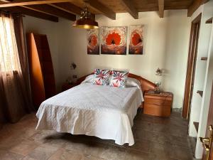塞維利亞的住宿－Balcon Buenavista，卧室配有一张床,墙上挂有两幅画