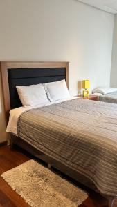a large bed in a bedroom with a rug at Madre Natura in Asuncion