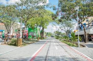 an empty street with trees on the side of the road at Pousada Mestre Vitalino in Caruaru