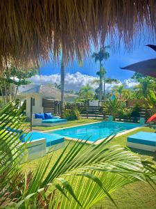 une grande piscine avec des chaises et une maison dans l'établissement PUNTA POPY Boutique HOTEL, à Las Terrenas