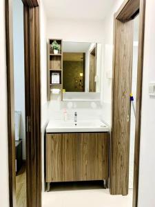 a bathroom with a sink and a mirror at 森林城市 JiaJia Homestay【北欧工业风】@ 免税岛 Legoland JB SG in Gelang Patah