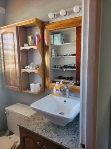 a bathroom with a sink and a toilet at oasis with pool near Panama Canal in Panama City