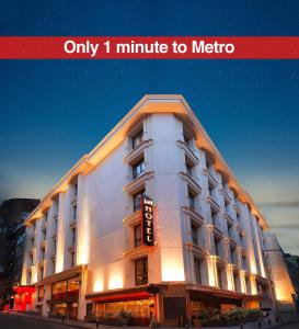 a hotel building with the words only minute to metro at Jaff Hotels & Spa Nisantasi in Istanbul