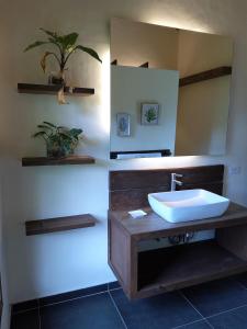 ein Bad mit einem Waschbecken und einem Spiegel in der Unterkunft Forest garden residence in Bilar