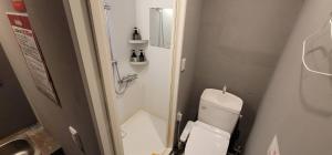a small bathroom with a toilet and a shower at Rhodes Otsuka Hotel in Tokyo