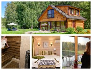 a collage of pictures of a house with a porch at Bražuolėje Pas Juozą- ramiam poilsiui in Trakai