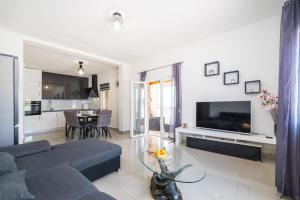 a living room with a couch and a tv at Villa Gabi in Pridraga