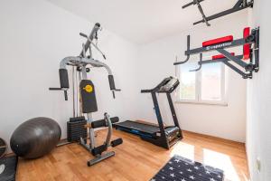 a gym with two tread machines and a treadmill at Villa Gabi in Pridraga
