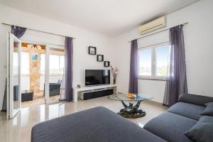 a living room with a couch and a tv at Villa Gabi in Pridraga