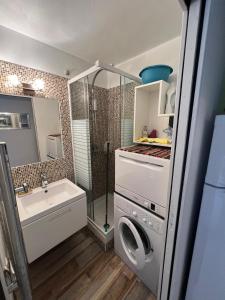 a small bathroom with a sink and a shower at Boost Your Immo Six Fours Les Plages Coudoulière capvert 270 in Six-Fours-les-Plages