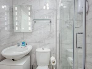 a bathroom with a toilet and a sink and a shower at Apartment 7 - 1 bedroom Sea front location - Step free access from rear - Free Parking in Paignton