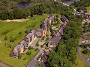 an aerial view of a building with a train at Dromroe Village University of Limerick in Limerick