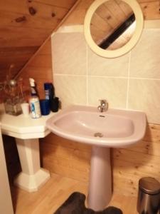 a bathroom with a sink and a mirror at Tyrbourg in Lopérec