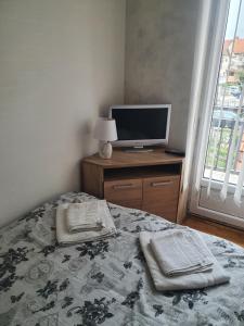 Una televisión o centro de entretenimiento en Apartman "Vienna"