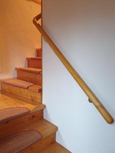 a staircase in a house with wooden risers at Die gemütliche Ferienwohnung für jedermann! in Oppach