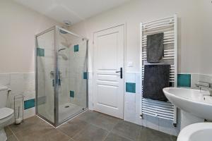 ein Badezimmer mit Dusche, Waschbecken und Toilette in der Unterkunft Petit Marigny - Belle maison pour 10 voyageurs in Alexain + 13 Fotos