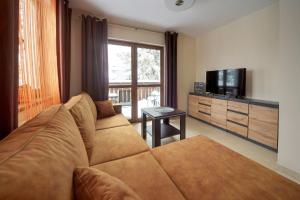 salon z kanapą i telewizorem w obiekcie Przytulny i Gustowny Apartament Sun Seasons 24 w Karpaczu by Noclegi Renters w mieście Karpacz