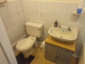 a bathroom with a toilet and a sink at Beautiful 2-Bed Villa in Camelford in Camelford