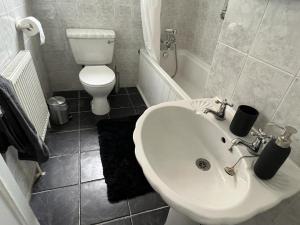 a bathroom with a sink and a toilet at Sea views Family & Relocators by O & J Properties in Shoreham-by-Sea