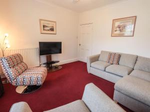 a living room with a couch and chairs and a television at Gildabrook Cottage in Bowness-on-Windermere