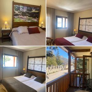 four different views of a hotel room with two beds at Hotel Rural Spa & Wellness Hacienda Los Robles in Navacerrada
