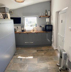 a kitchen with a sink and a counter top at Adorable bedsit for you, partner and your pet! in Pembrokeshire