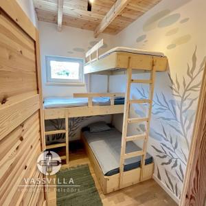 - une chambre avec lits superposés dans une petite maison dans l'établissement Vass Villa Vendégház Felsőörs, à Felsőörs