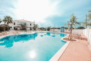 a swimming pool at a resort with chairs and a palm tree at Casa Velha Apartments - Adults friendly in Albufeira