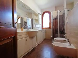 ベッルーノにあるLa Pecora Nera Bed & Breakfast Bellunoのバスルーム(洗面台、トイレ、シャワー付)