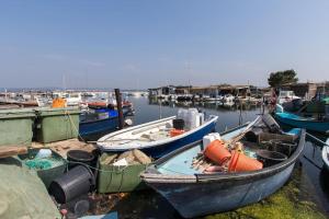 un groupe de bateaux est amarré dans un port dans l'établissement Jolie maison de pêcheur - La Pointe Courte, à Sète