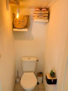 een badkamer met een wit toilet in een kamer bij La maison du Clos in Valras-Plage