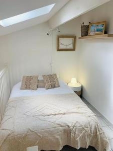 een slaapkamer met een groot bed in een kamer bij La maison du Clos in Valras-Plage