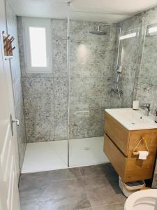 een badkamer met een douche en een wastafel bij La maison du Clos in Valras-Plage