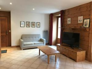 sala de estar con sofá y TV de pantalla plana en Appartement Chamonix-Mont-Blanc, 3 pièces, 4 personnes - FR-1-507-34, en Chamonix-Mont-Blanc