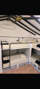 two bunk beds in a room with a ceiling at Dreamer Santa Marta in Santa Marta