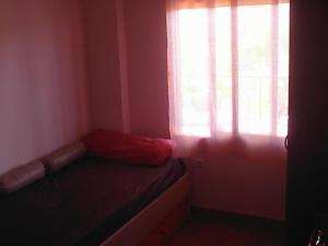 ベニカシムにあるサン レモのベッドと窓が備わる小さな客室です。