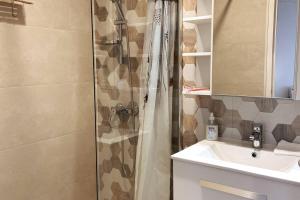 bagno con doccia e lavandino di Le Saint-Amour appartement classé 2 étoiles a Saint-Amour